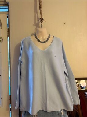 Tommy Hilfiger Light Blue V-Neck Pullover Sweater. Cotton